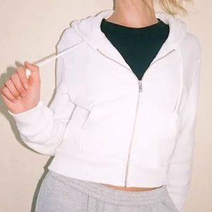 WHITE CROPPED BRANDY MELVILLE ZIP UP